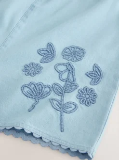 Denim 100% Cotton Flower Embroidered Playsuit (3mths-7yrs)