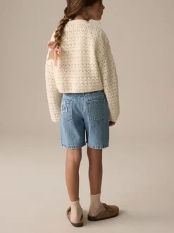 Denim 100% Cotton Knitted Flower Shorts (3-16yrs)