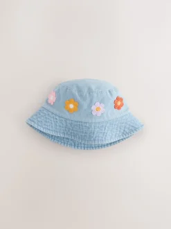 Denim Crochet Flower Bucket Hat (3mths-10yrs)