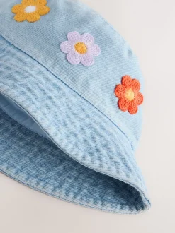 Denim Crochet Flower Bucket Hat (3mths-10yrs)