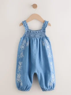 Denim Embroidered 100% Cotton Playsuit (3mths-7yrs)