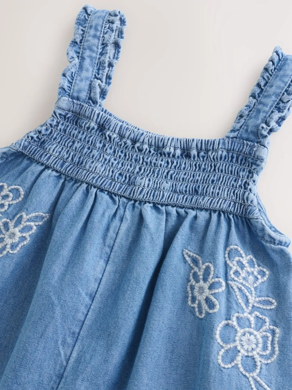 Denim Embroidered 100% Cotton Playsuit (3mths-7yrs)