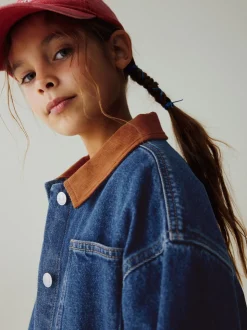 Denim Mid Blue Cord Collar Jacket (3-16yrs)