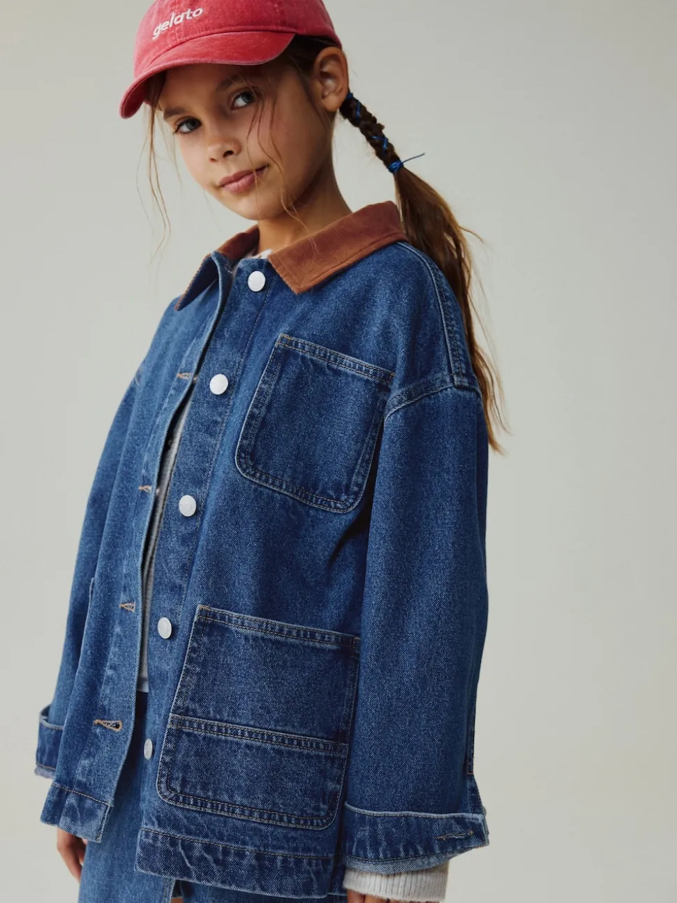 Denim Mid Blue Cord Collar Jacket (3-16yrs)