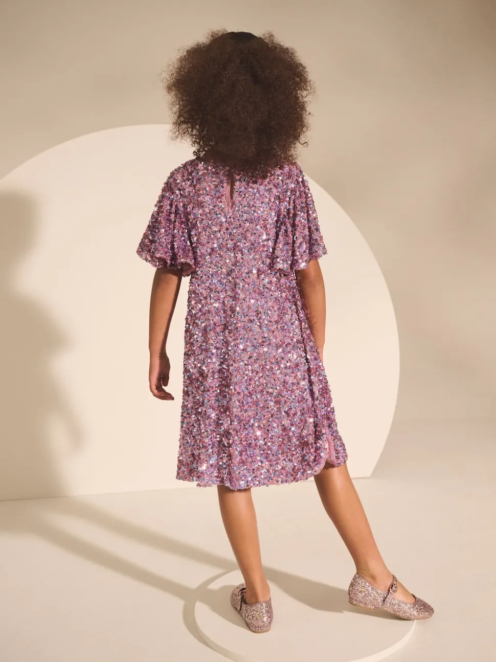 Dusky Pink Angel Sleeve Sequin Party Dress (3-16yrs)