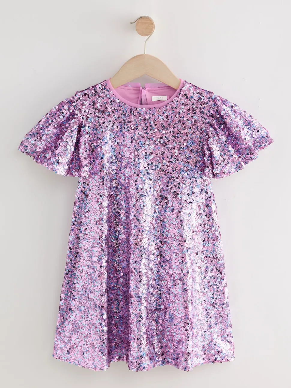 Dusky Pink Angel Sleeve Sequin Party Dress (3-16yrs)