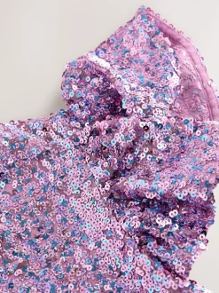 Dusky Pink Angel Sleeve Sequin Party Dress (3-16yrs)