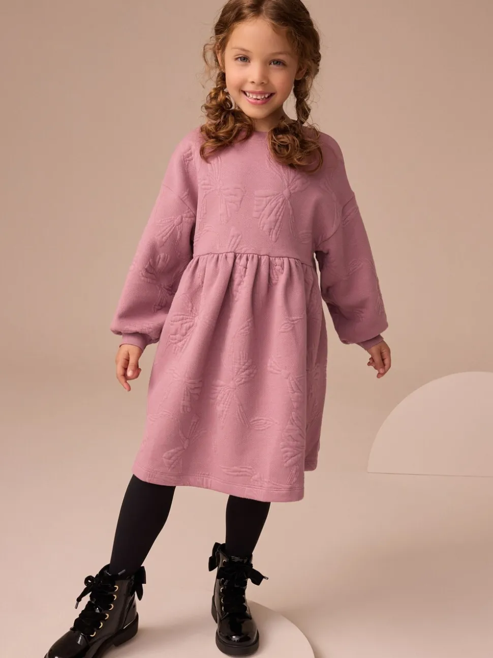 Dusky Pink Quilted Bow Jumper Dress (3-16yrs)