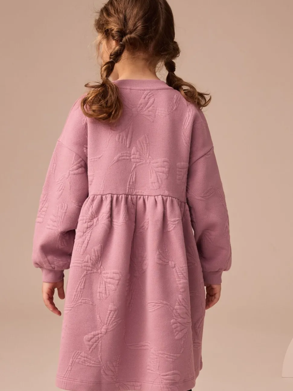 Dusky Pink Quilted Bow Jumper Dress (3-16yrs)