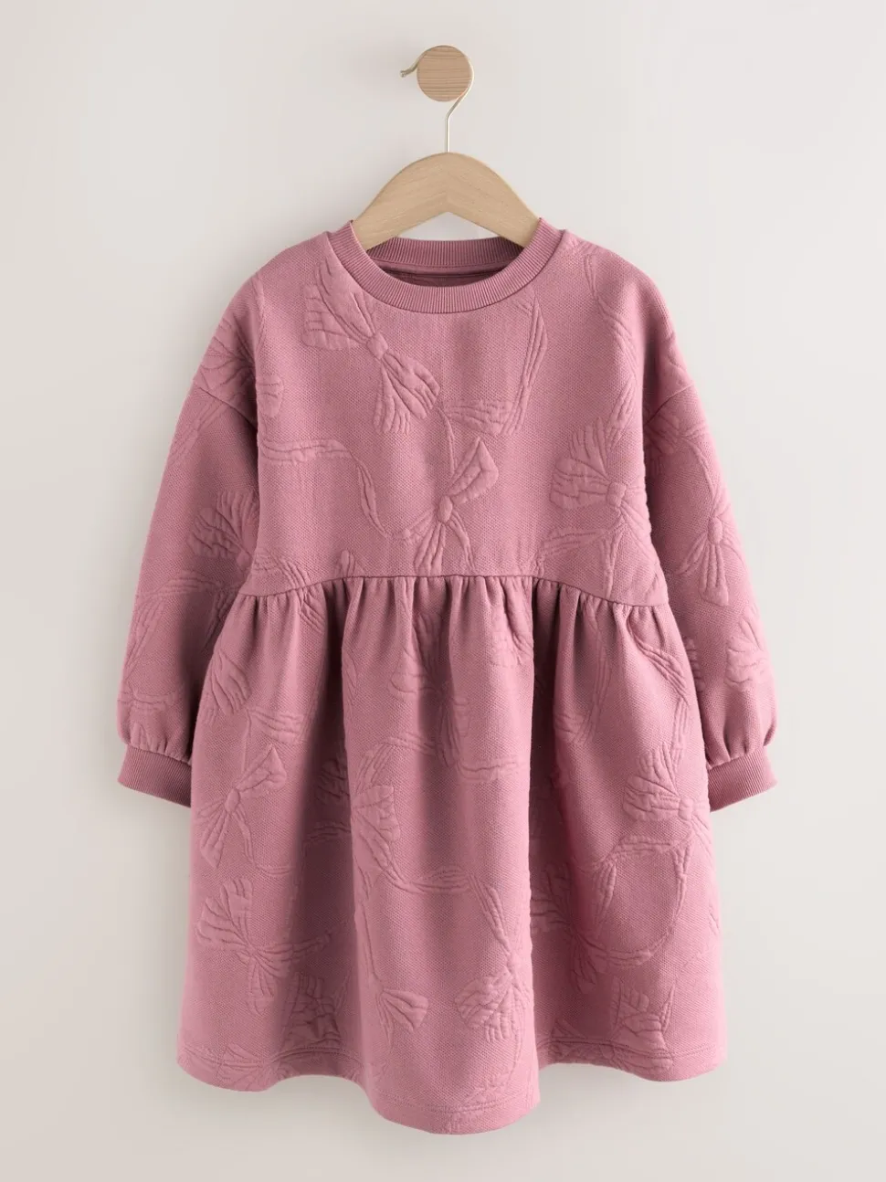 Dusky Pink Quilted Bow Jumper Dress (3-16yrs)