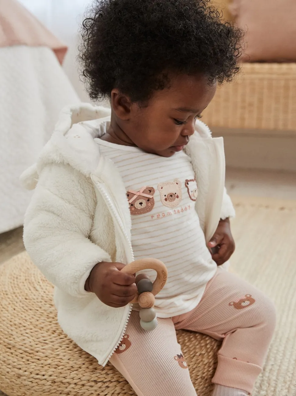 Ecru Fleece Baby Hooded Jacket (0mths-2yrs)