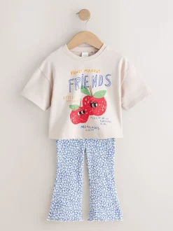 Ecru White Apple Character Short Sleeve Top and Leggings Set (3mths-7yrs)
