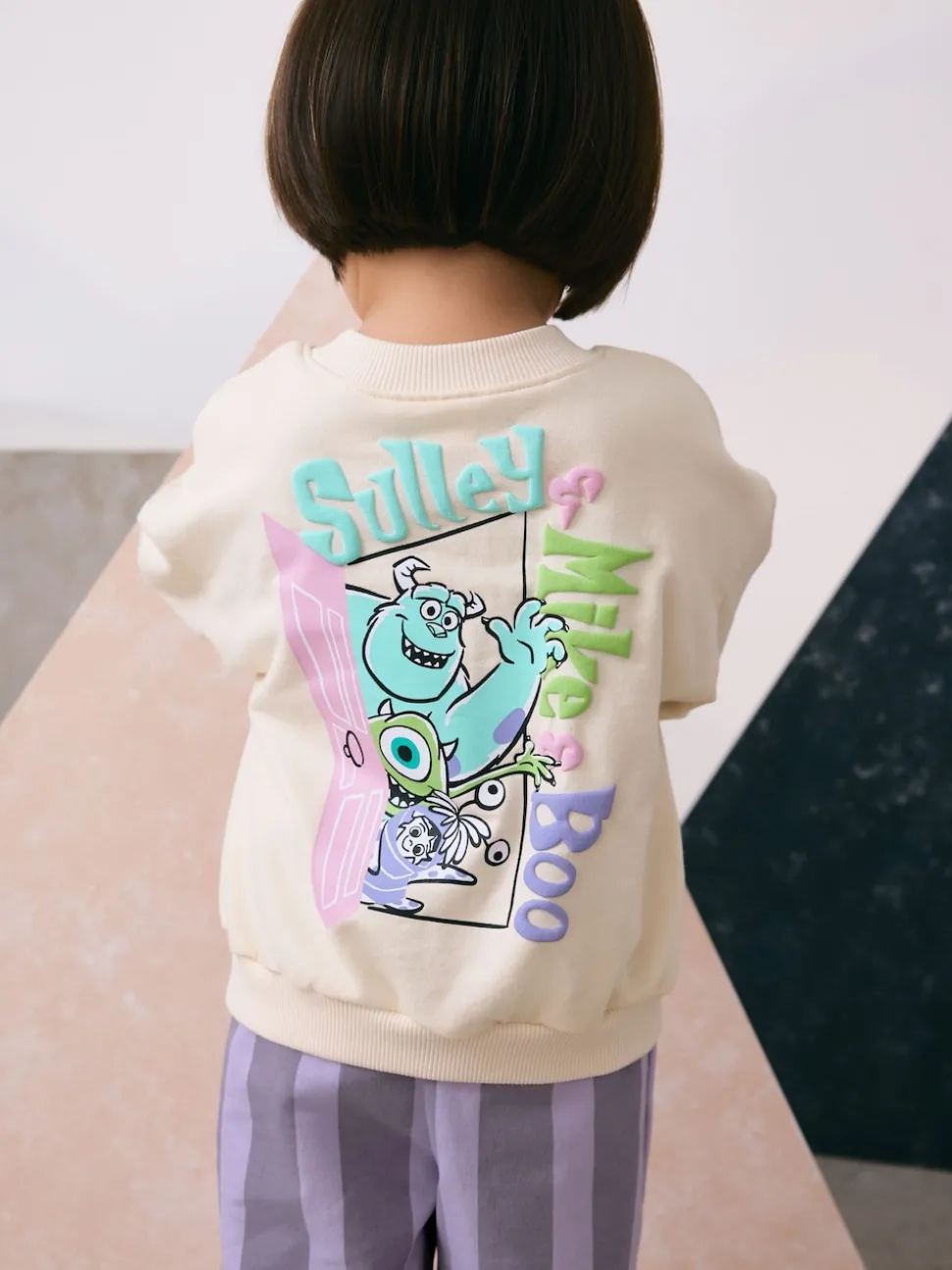 Ecru White Monsters, Inc Long Sleeve Top and Barrel Leg Trousers (3mths-7yrs)