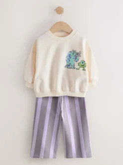 Ecru White Monsters, Inc Long Sleeve Top and Barrel Leg Trousers (3mths-7yrs)