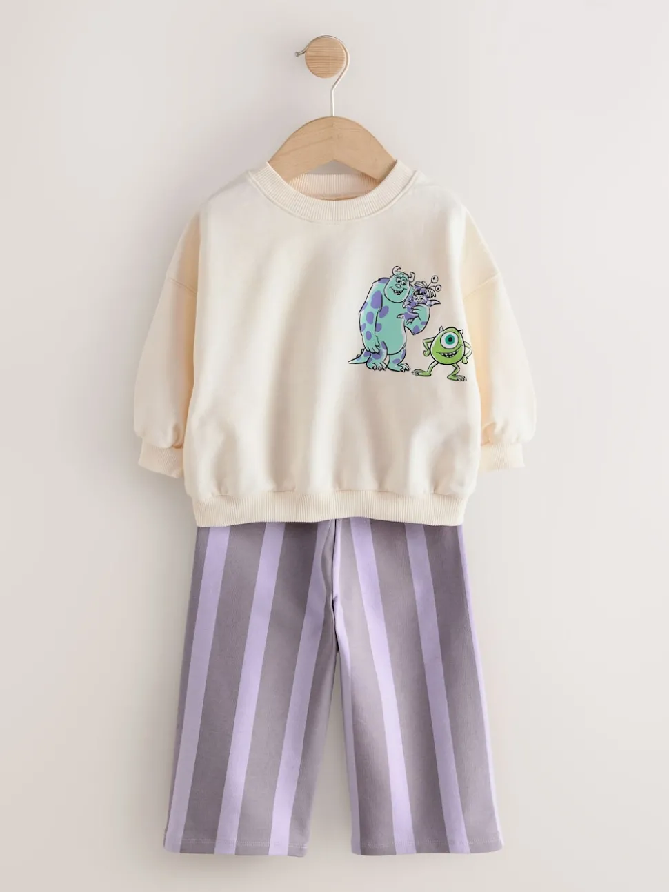 Ecru White Monsters, Inc Long Sleeve Top and Barrel Leg Trousers (3mths-7yrs)