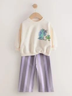 Ecru White Monsters, Inc Long Sleeve Top and Barrel Leg Trousers (3mths-7yrs)