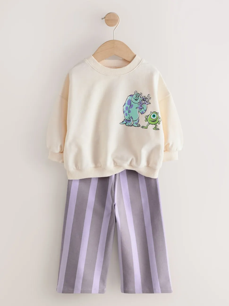 Ecru White Monsters, Inc Long Sleeve Top and Barrel Leg Trousers (3mths-7yrs)