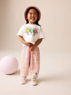 Ecru White Smiley Short Sleeve Top and Barrel Trousers Set (3mths-7yrs)