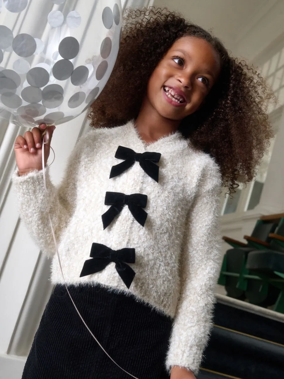 Ecru Bow V-Neck Jumper (3-16yrs)