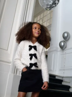 Ecru Bow V-Neck Jumper (3-16yrs)