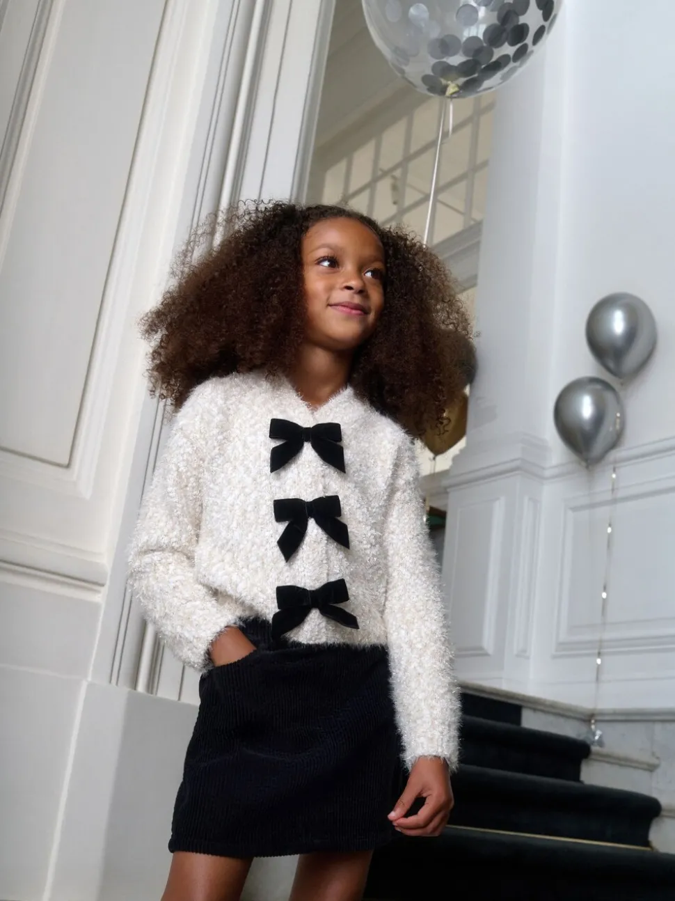Ecru Bow V-Neck Jumper (3-16yrs)