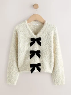 Ecru Bow V-Neck Jumper (3-16yrs)