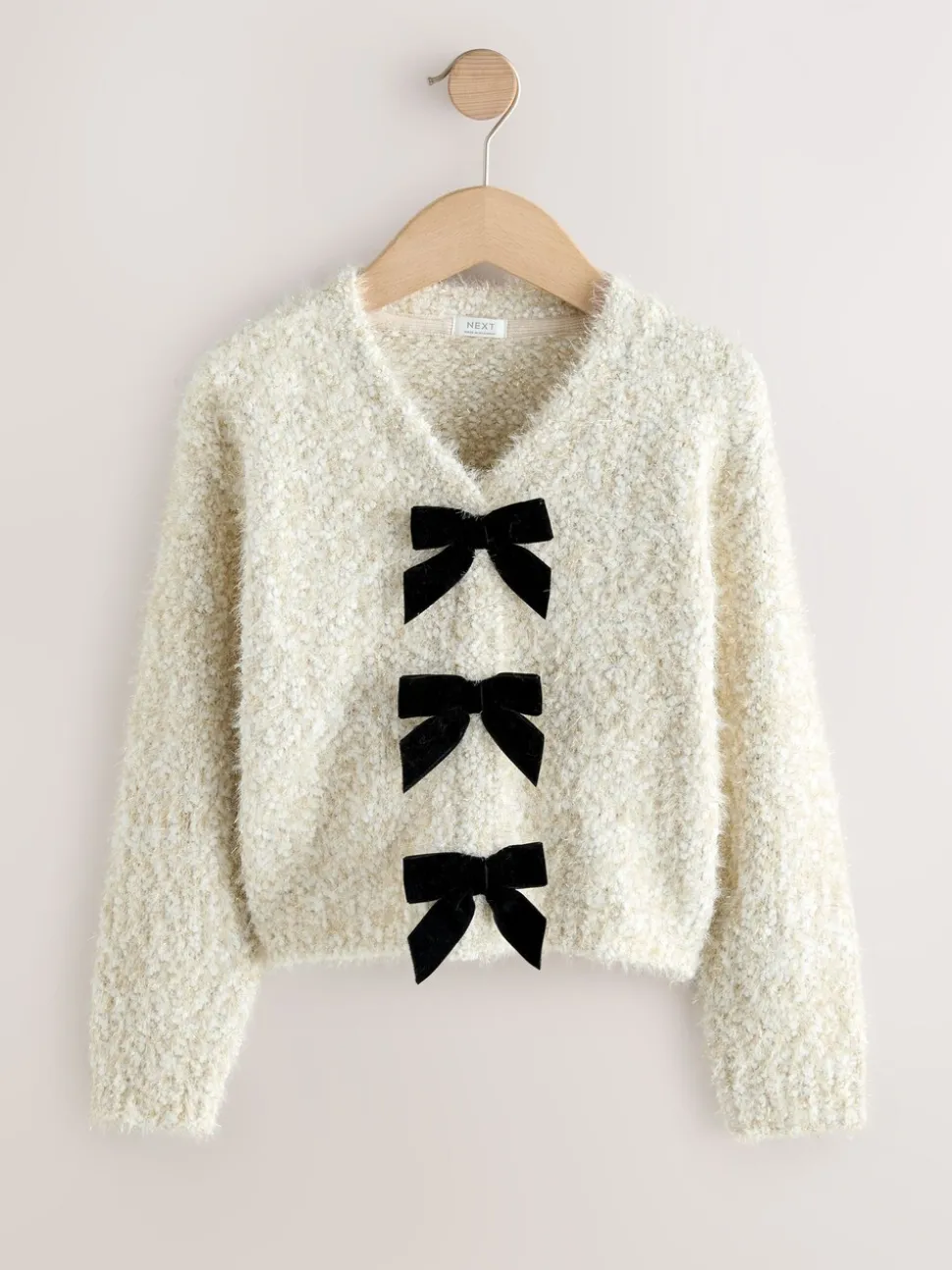 Ecru Bow V-Neck Jumper (3-16yrs)