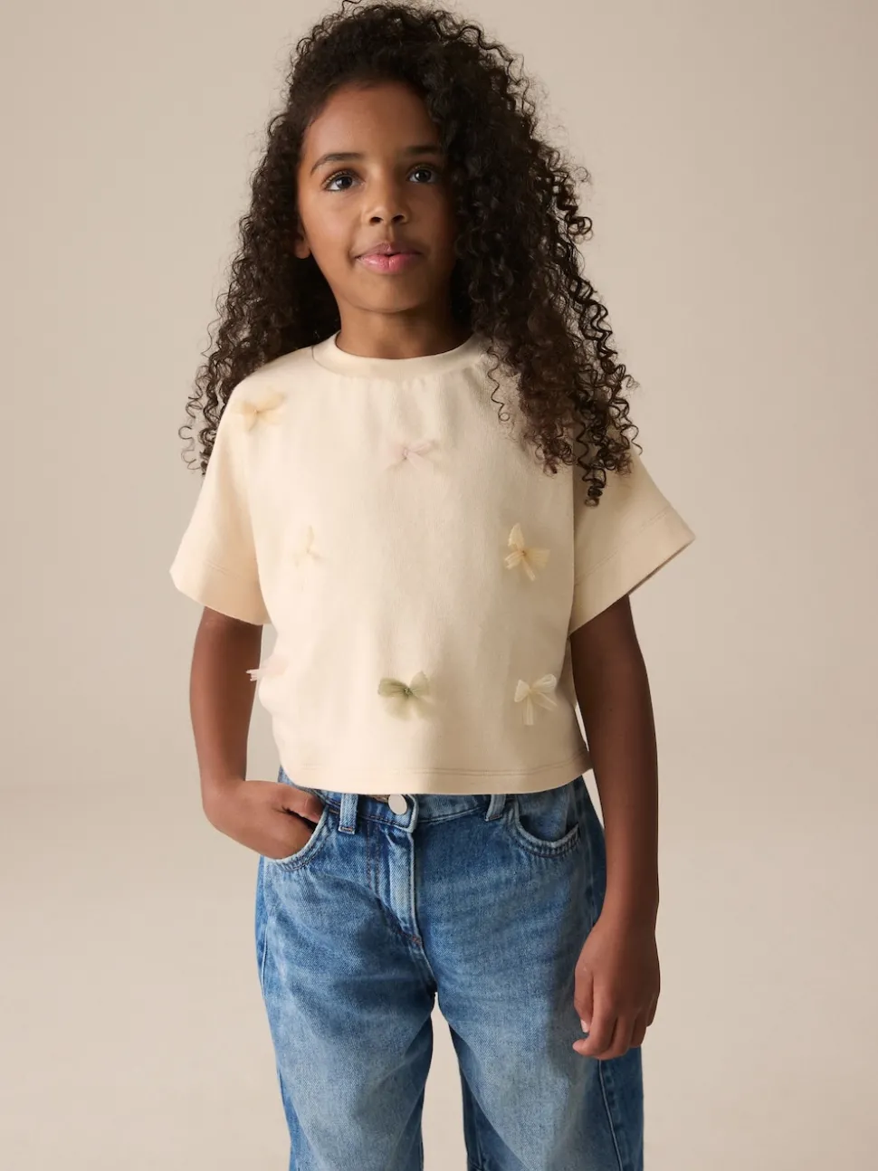 Ecru Boxy Bows T-Shirt (3-16yrs)