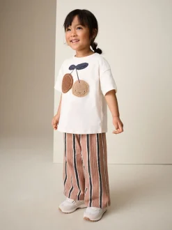 Ecru/ Brown Cherry Short Sleeve Top and Barrel Trousers Set (3mths-7yrs)