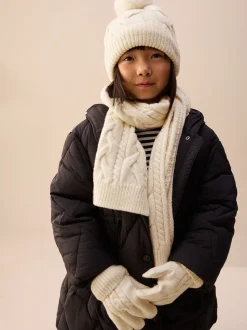 Ecru Cable Beanie Scarf and Gloves Set (3-16yrs)