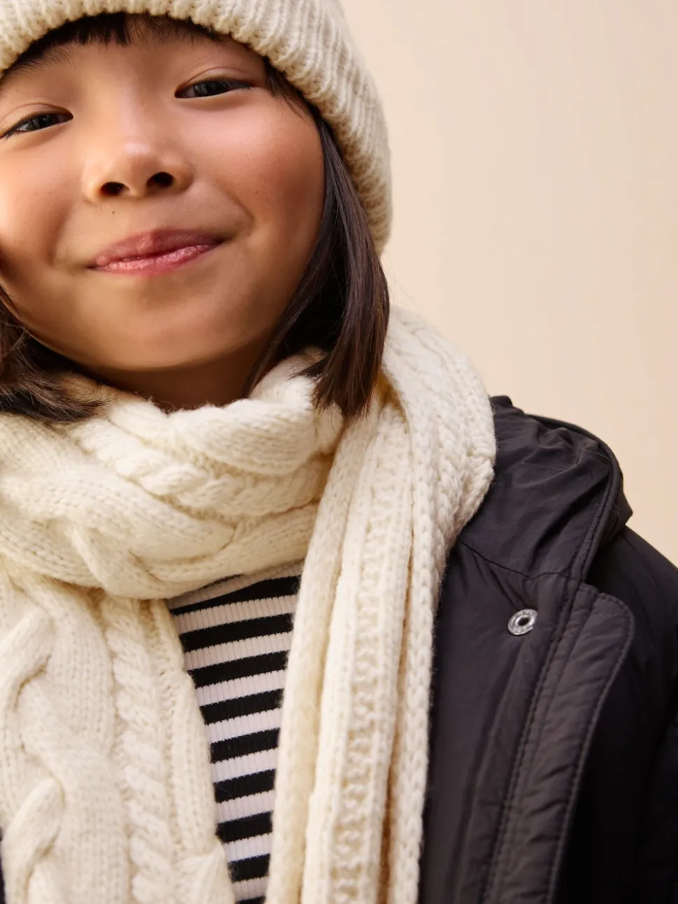 Ecru Cable Beanie Scarf and Gloves Set (3-16yrs)