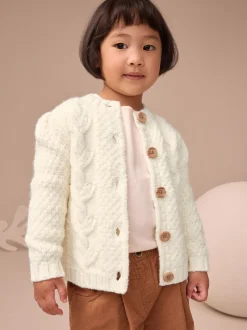 Ecru Chunky Knit Bobble Cardigan (3mths-10yrs)