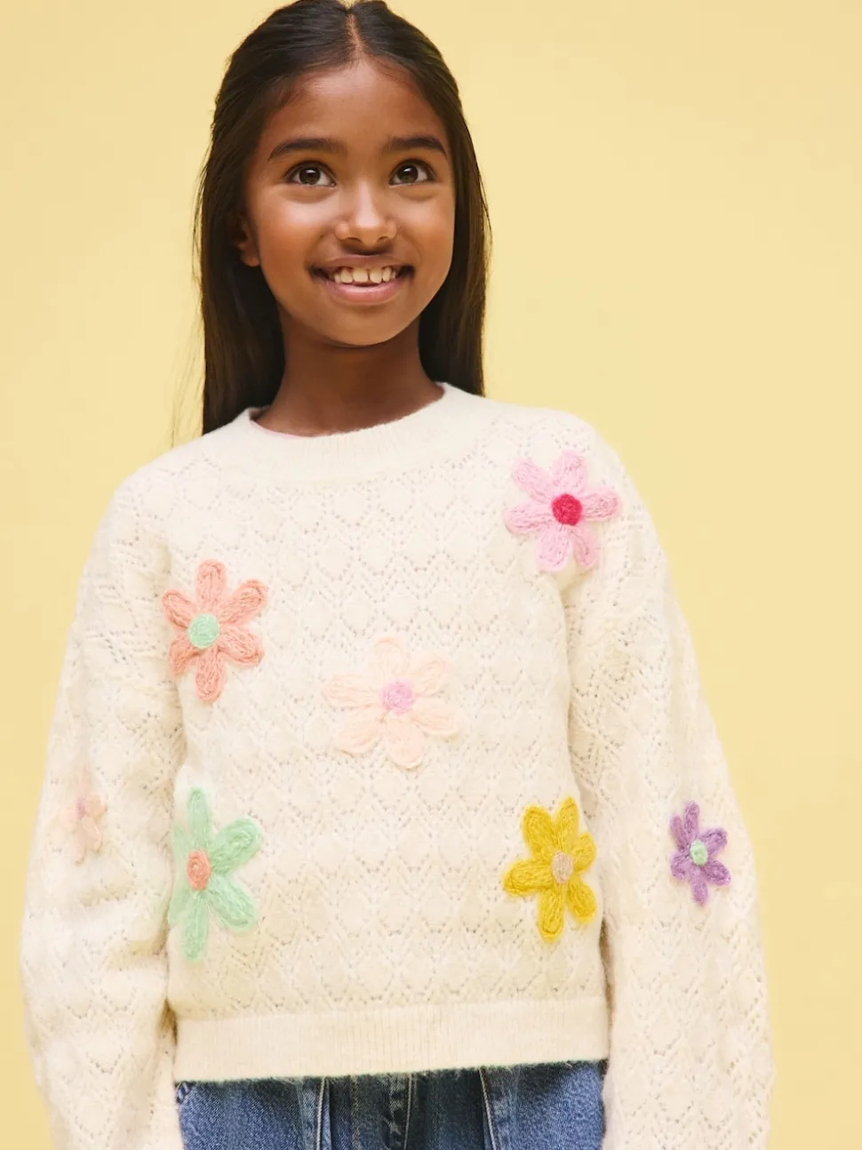 Ecru 3D Flower Embroidered Jumper (3-16yrs)