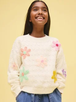 Ecru 3D Flower Embroidered Jumper (3-16yrs)