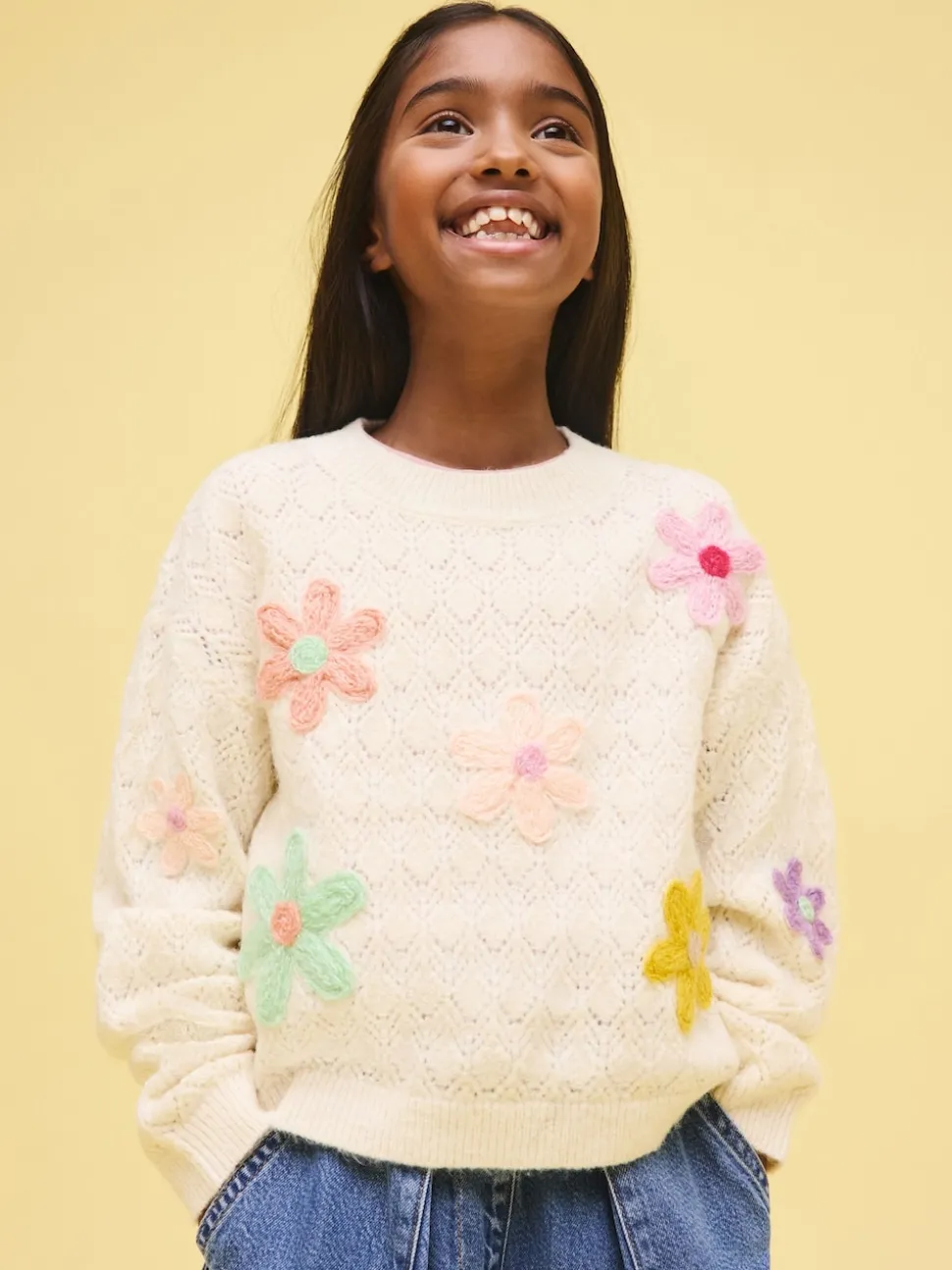 Ecru 3D Flower Embroidered Jumper (3-16yrs)