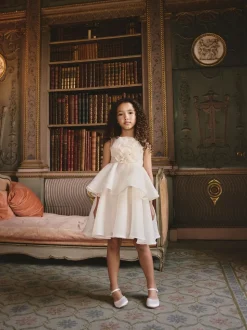 Ecru Flower Corsage Tiered Occasion Dress (3-16yrs)