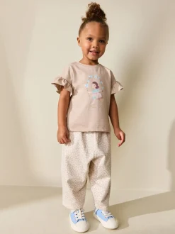 Ecru Flower Girl Short Sleeve Top and Barrel Trousers Set (3mths-7yrs)