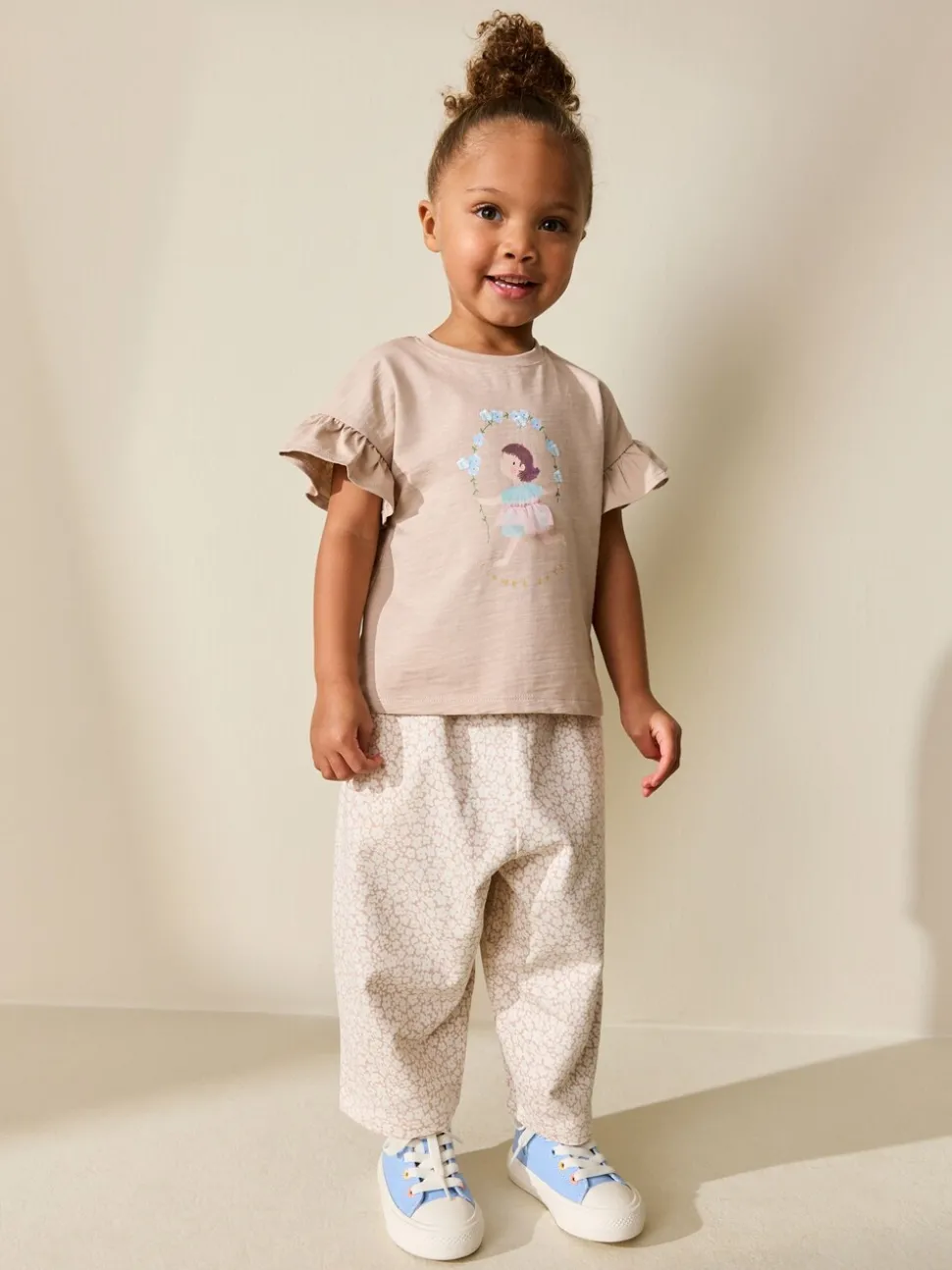 Ecru Flower Girl Short Sleeve Top and Barrel Trousers Set (3mths-7yrs)