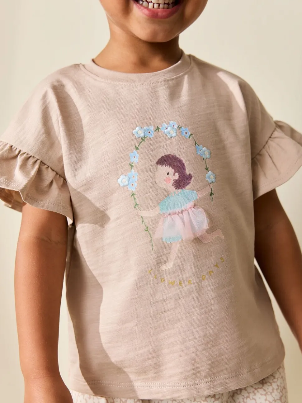 Ecru Flower Girl Short Sleeve Top and Barrel Trousers Set (3mths-7yrs)