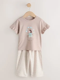 Ecru Flower Girl Short Sleeve Top and Barrel Trousers Set (3mths-7yrs)