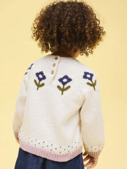 Ecru Flower Knitted Jumper (3mths-7yrs)