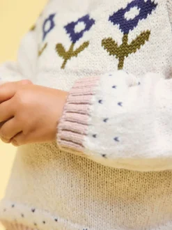 Ecru Flower Knitted Jumper (3mths-7yrs)