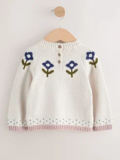 Ecru Flower Knitted Jumper (3mths-7yrs)