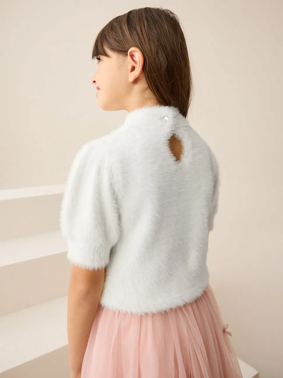 Ecru Fluffy Short Sleeve Top (3-16yrs)