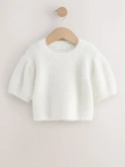 Ecru Fluffy Short Sleeve Top (3-16yrs)