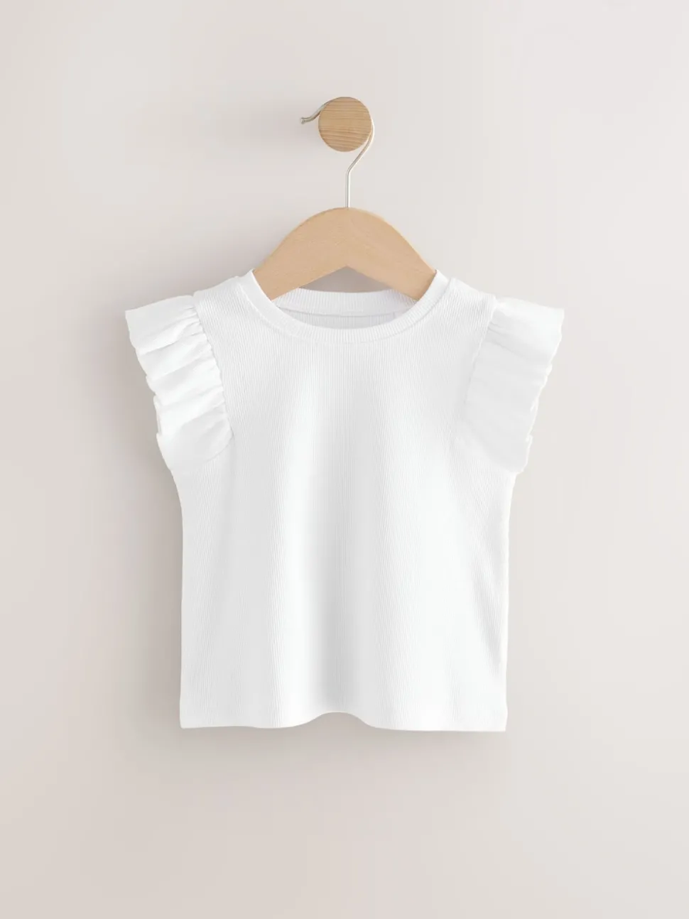 Ecru Frill Shoulder Ribbed Vest (3mths-7yrs)