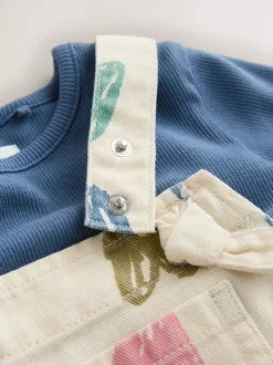 Ecru Heart Print Dungarees and T-Shirt Set (3mths-7yrs)