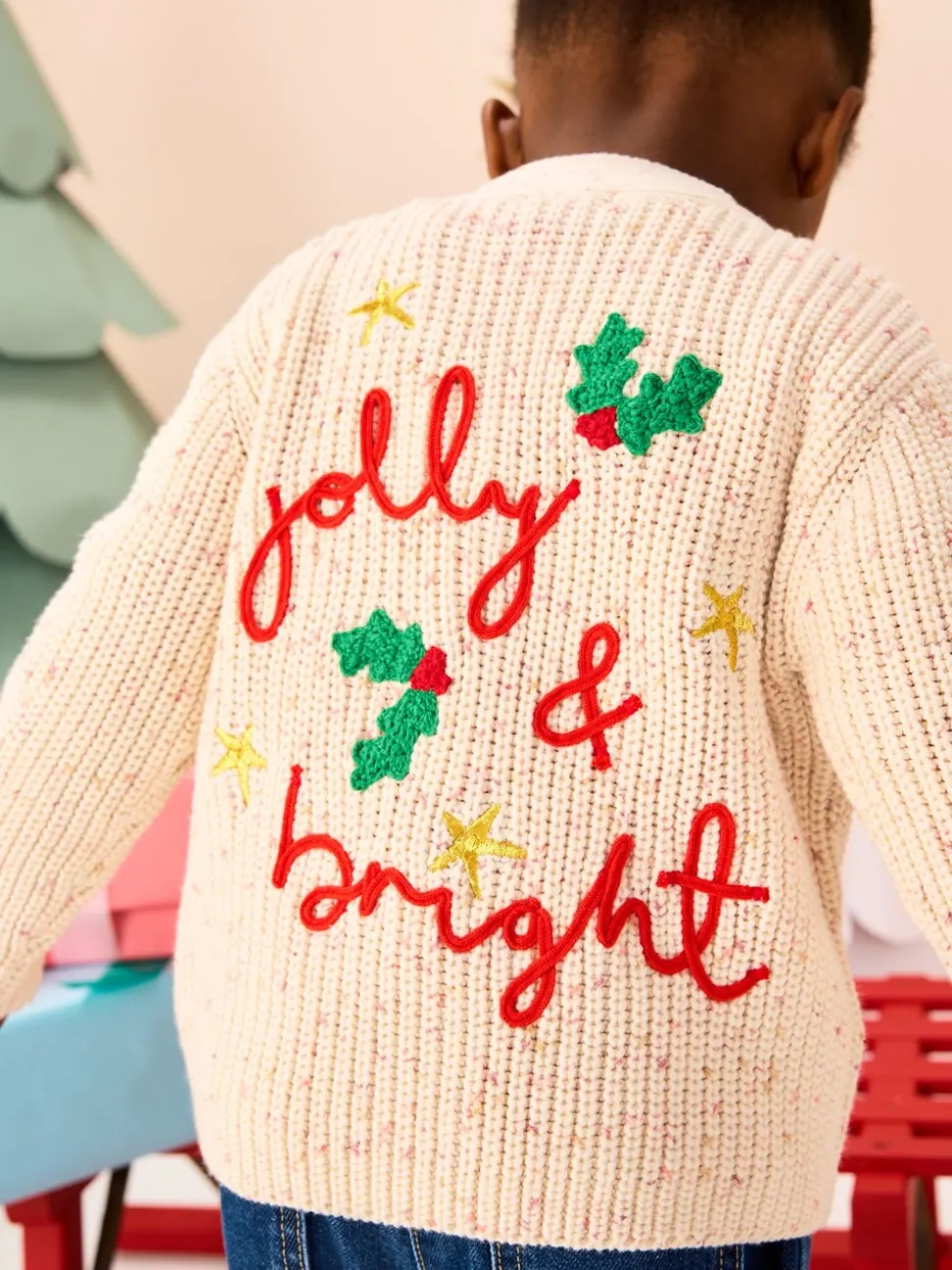 Ecru Holly Jolly Christmas Cardigan (3mths-10yrs)