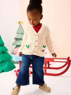 Ecru Holly Jolly Christmas Cardigan (3mths-10yrs)