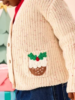 Ecru Holly Jolly Christmas Cardigan (3mths-10yrs)